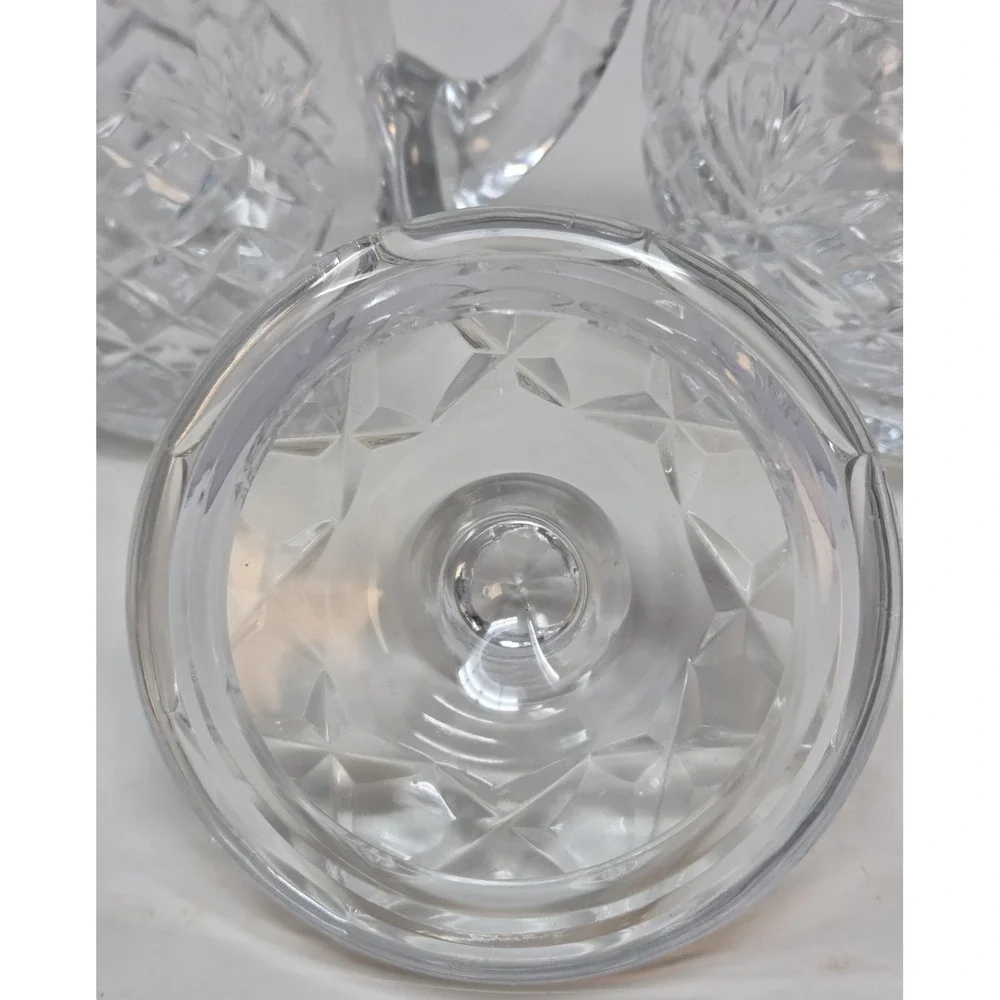 Vintage Cut Crystal Creamer & Covered Sugar Bowl Set - Diamond Fan Pattern MCM